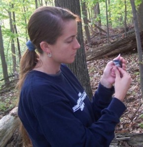 Katie Fallon with cerulean warbler